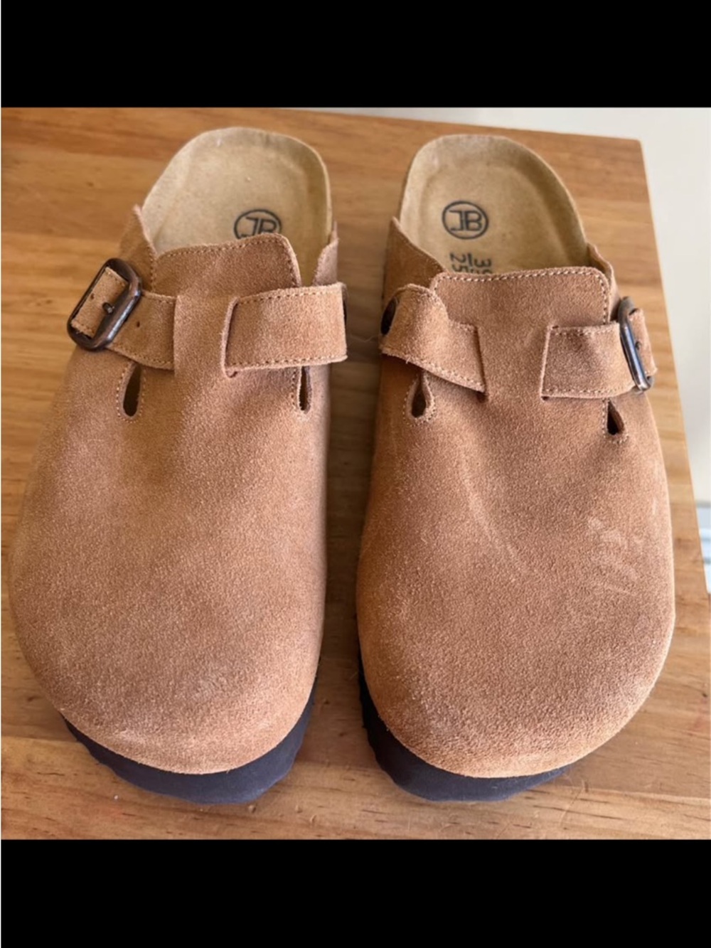 Suede Slip-On Clog Flats in Light Brown